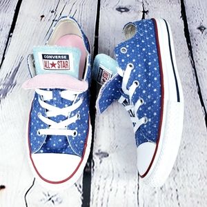 Converse Double Tongue Low Tops Blue Stars Size 4